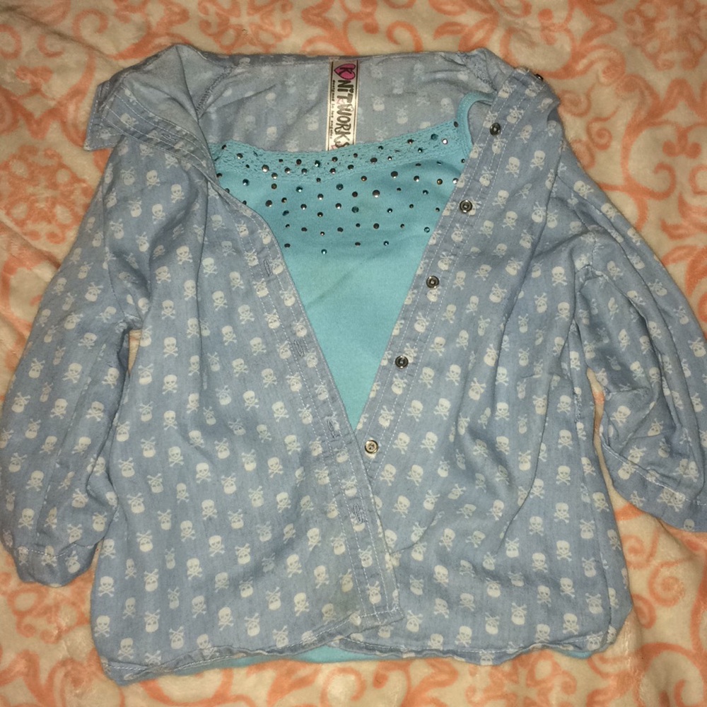 Blue shirt with jacket attached
